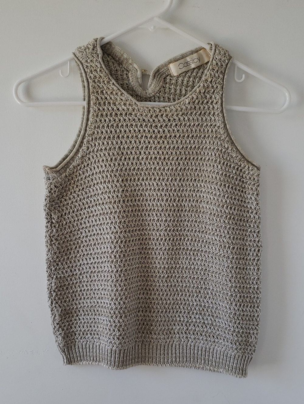Vintage Crochet Knit Tank Top in Light Beige